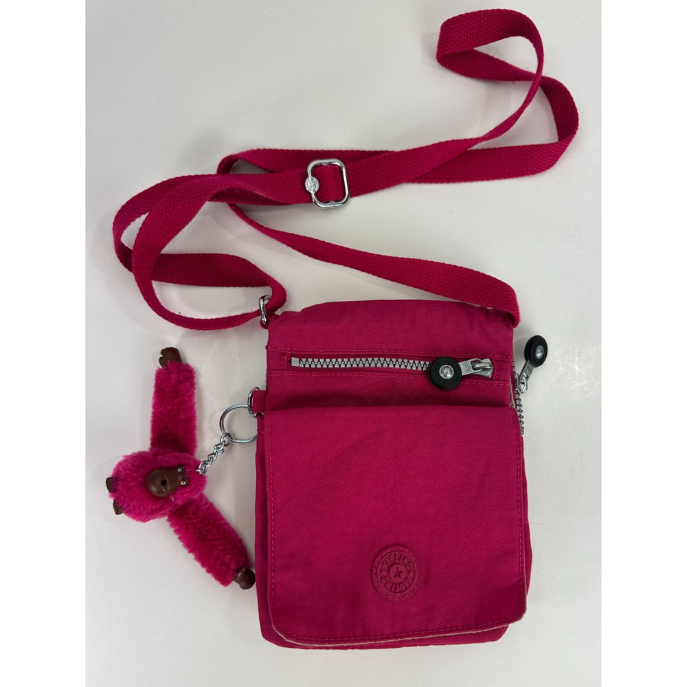 Kipling El Dorado Crossbody Travel Bag Organizer Very Berry Magenta W/ Monkey - Picture 2 of 14